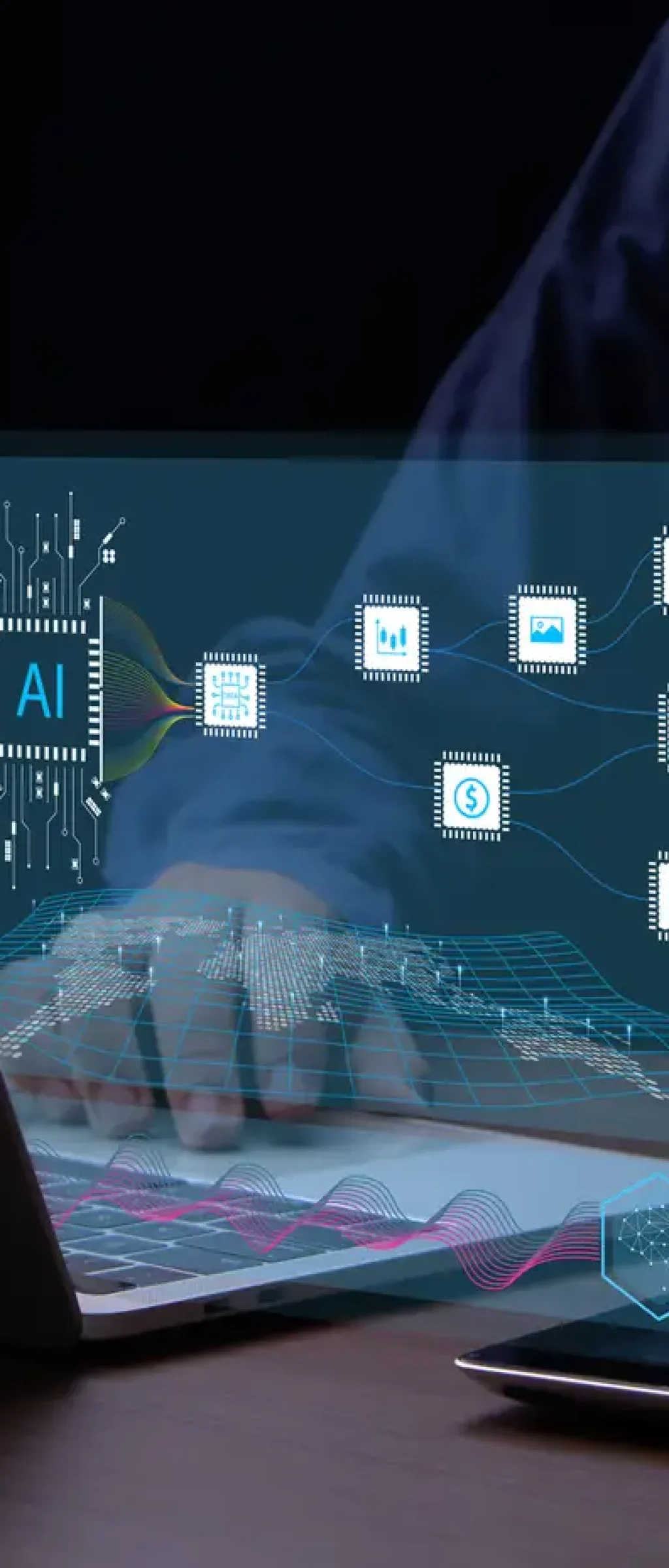 Businessman using ai technology for data analytics and Data Management System with KPI. Data mining, artificial intelligence, machine learning, business analytics. Data science. marketing.copy space.